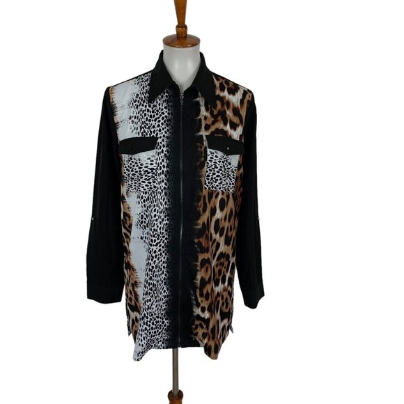 Mona Leah Couture Top Medium Zip Up Long Sleeve Animal Print Artsy Unique - Picture 1 of 5